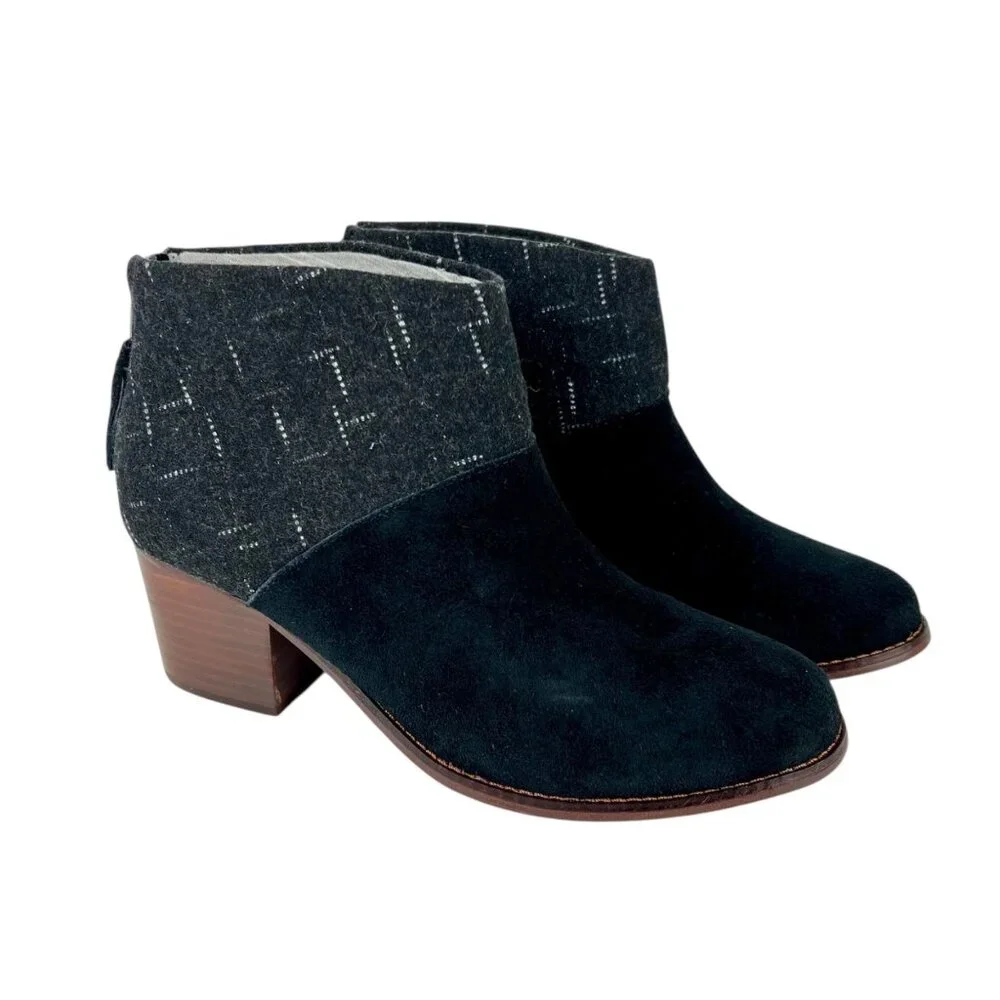 Toms Womens Leila Ankle Boot Black Suede Dotted Wool Back Zip Tassel size 8